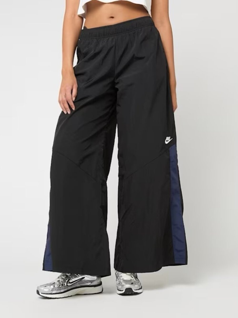 Nike Sportswear Wide Leg Woven Pants Black Blue White Swoosh S